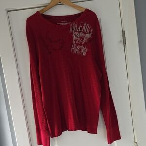 American Eagle Red Long Sleeve Waffle Graphic Tee!